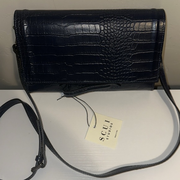 Scui Studios Italian Leather Crossbody/Clutch bag, Navy Blue- NWT - Picture 1 of 11